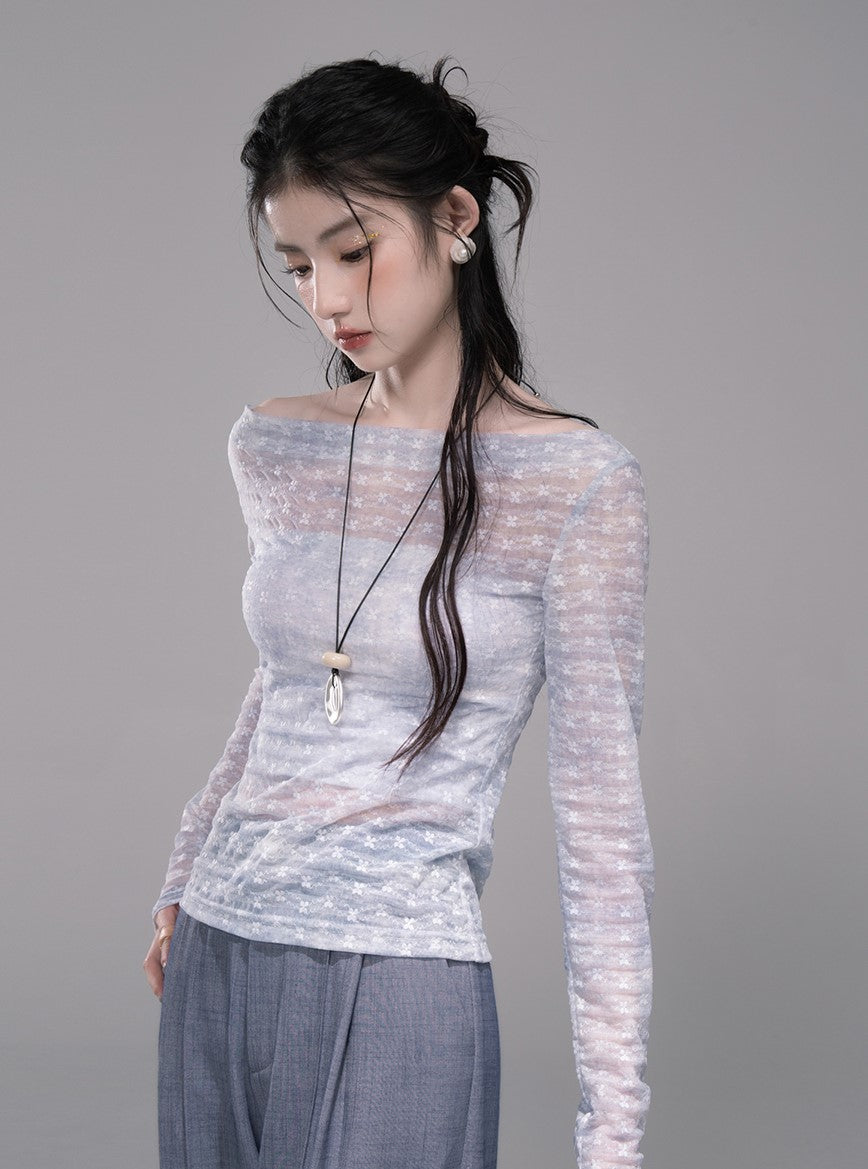 Starry Gray-Blue Camisole+Pants+Tulle Top COT0339