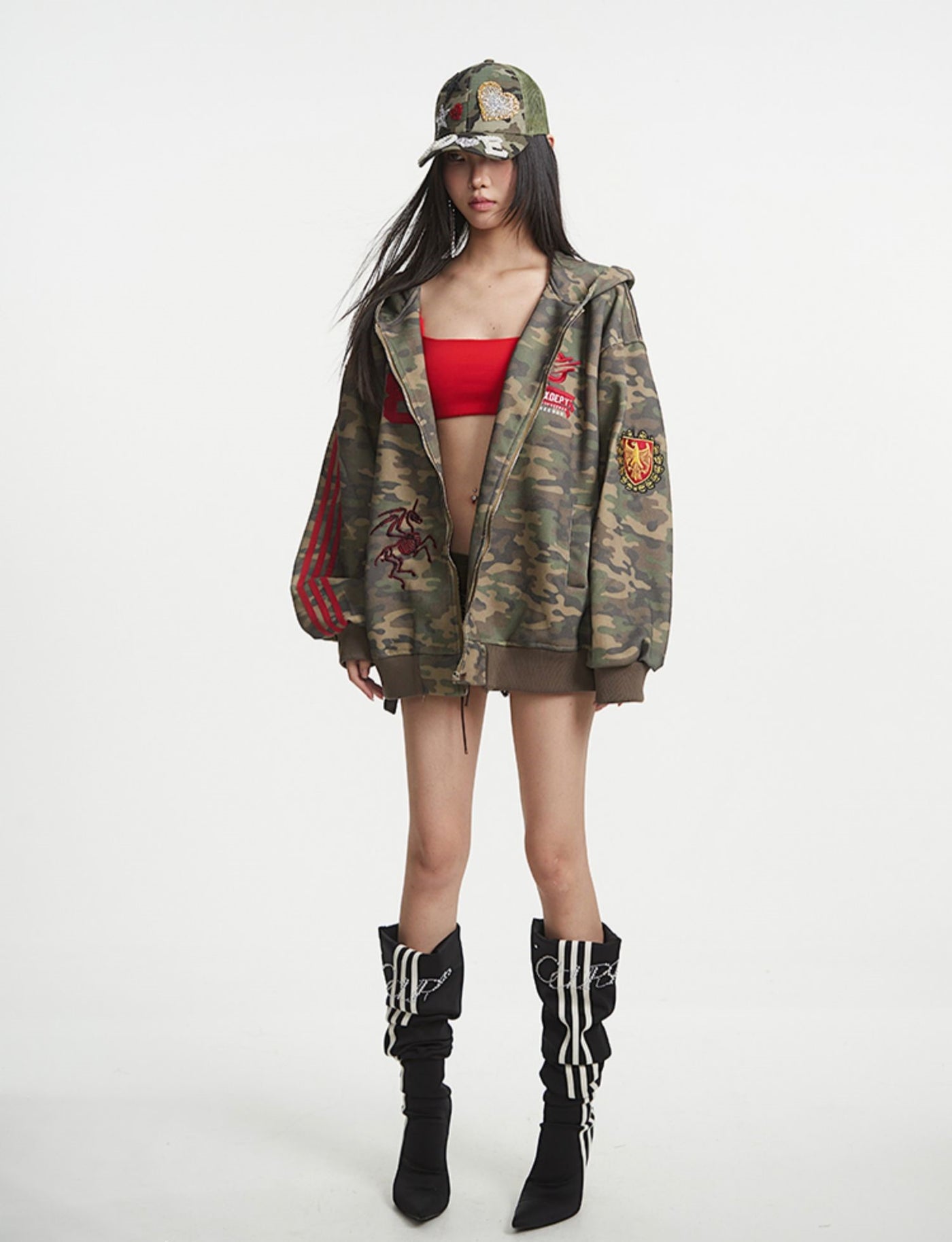 Camouflage Hooded Lazy Zipper Jacket UNC0255