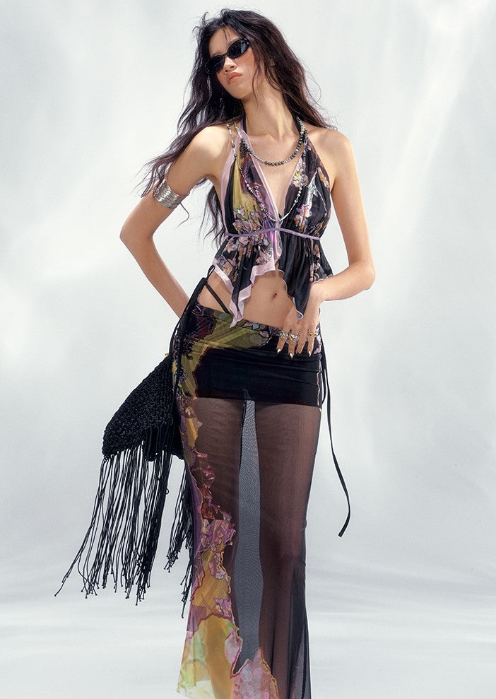 Printed Mesh Camisole+Skirt OFA0238