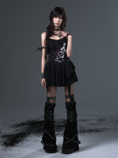 Punk Print Chiffon Suspender Dress FRU0103