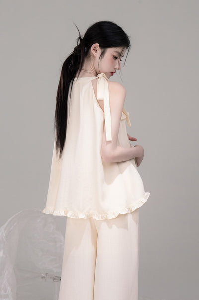 Irregular Halter Neck Ruffled Top/Pants COT0303