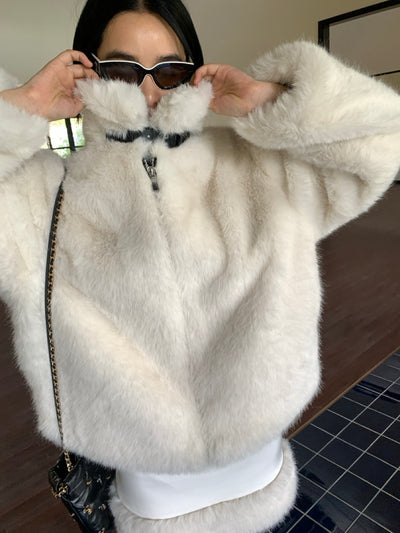 Leather Buckle Eco-Friendly Fur Coat AOA0021