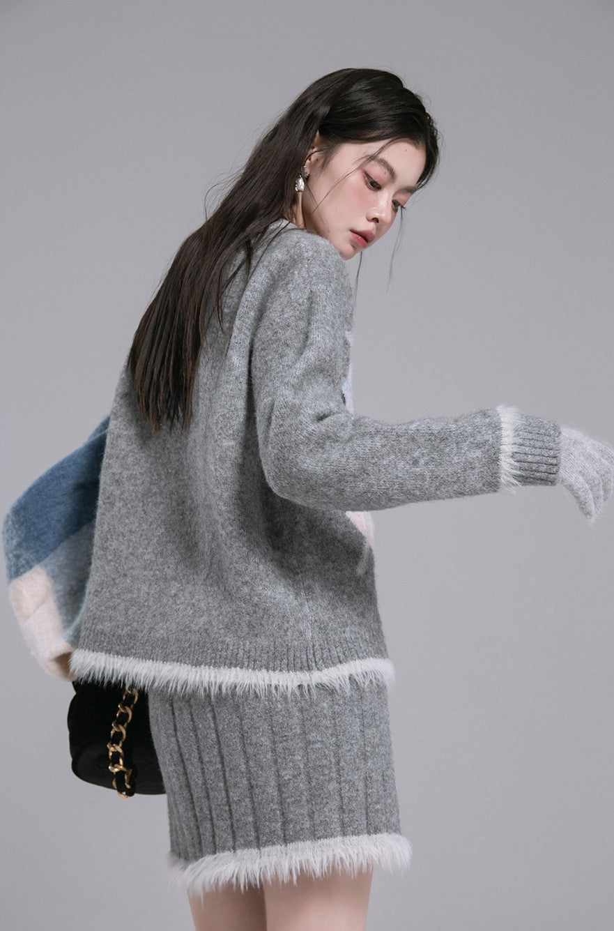 Diamond Monet Gray Wool Sweater/Skirt COT0194