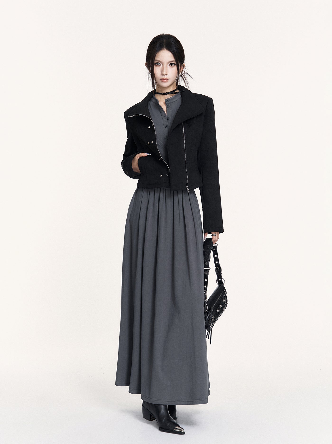 Stand Collar Stretch Long Dress VOC0442