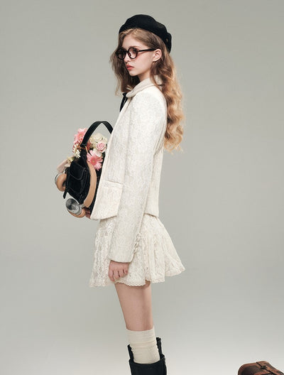 White Lace Woolen Jacket/Short Skirt GRO0077