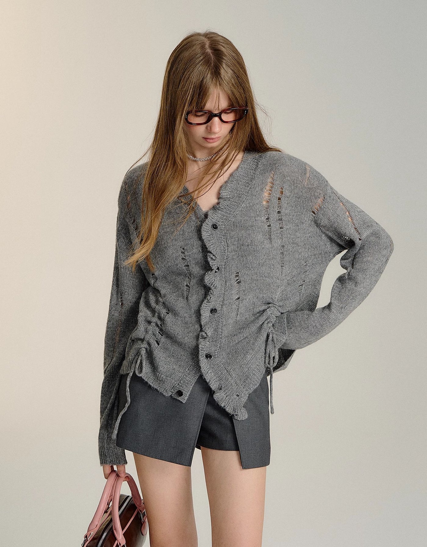 Destruction Pleated Knit Cardigan SOM0111