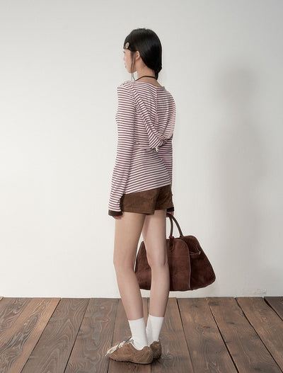Fake two-piece Striped Hooded T-shirt SOO0024