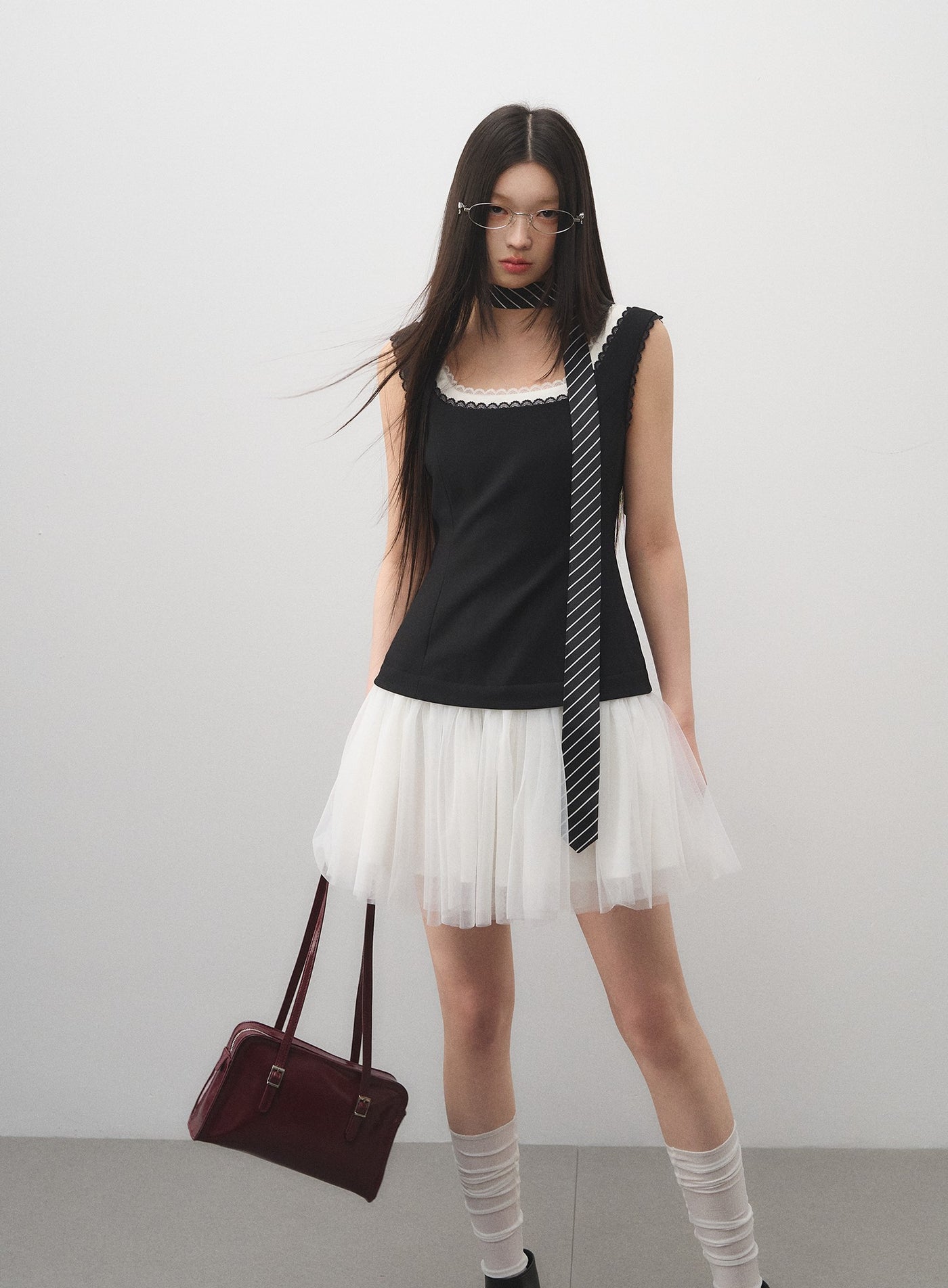 Fake Two-piece Splicing Mesh Dress LAL0163