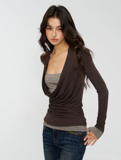 Draped Collar Layering Base T-shirt 4MU0162