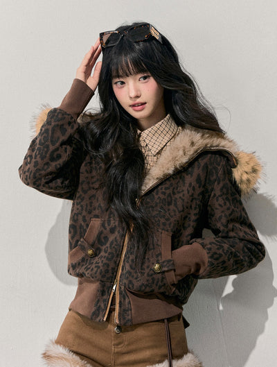 Quilted Leopard Print Fur Jacket DIA0715