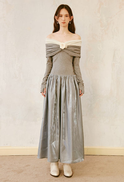 One-shoulder Three-dimensional Rose Splicing Dress DID0114
