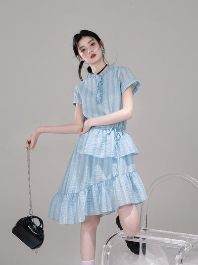 Ruffled Asymmetric Shirt Dress COT0301