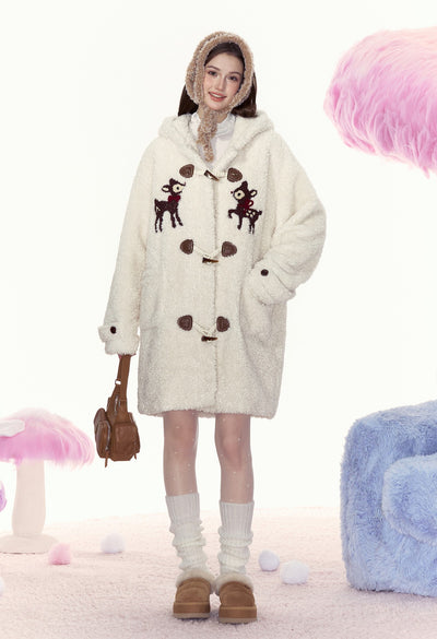 Winter Retro Lazy Style Hooded Mid-length Plush Coat AYF0055