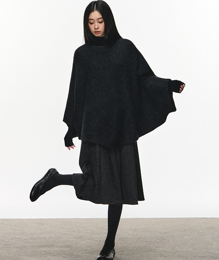 Gray High-waisted Pleated Midi Skirt ANA0114