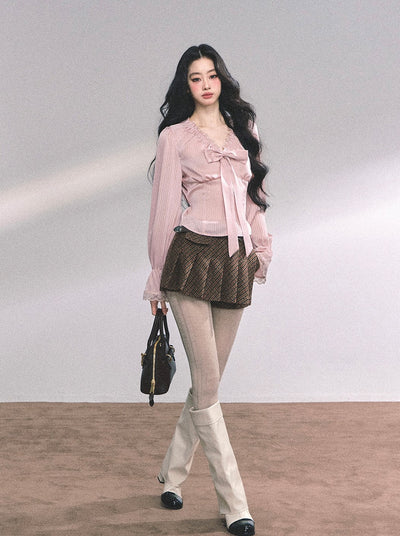 High-end French Lace Striped Shirt DIA0629