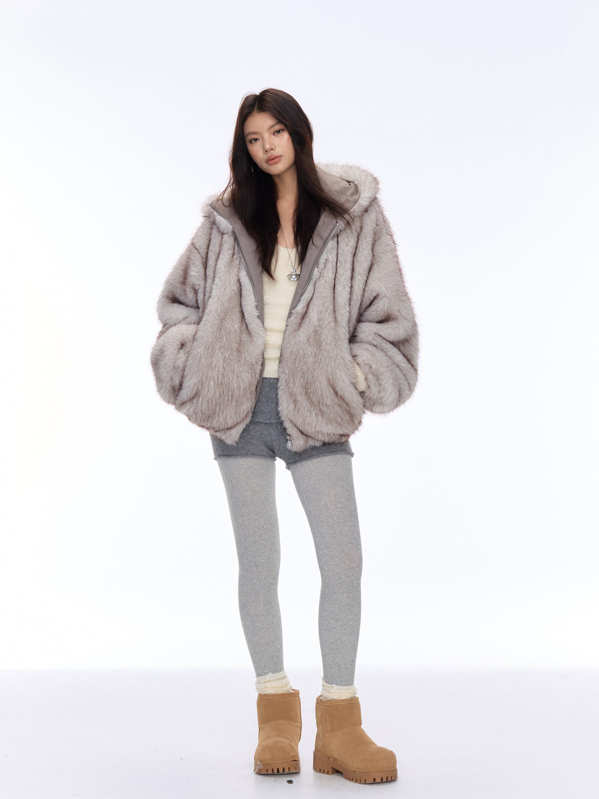 Suede Imitation Lambswool Reversible Plush Coat CUR0182