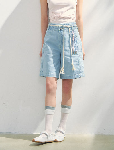 Lace Dotted Denim Shorts SUN0151