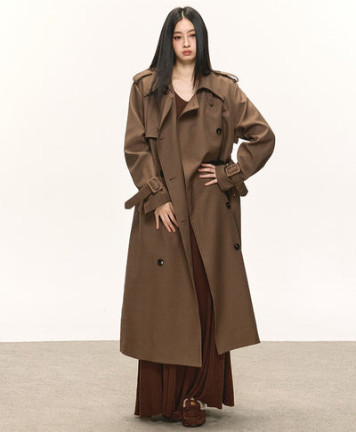 Brown Double-Breasted Long Trench Coat ANA0084