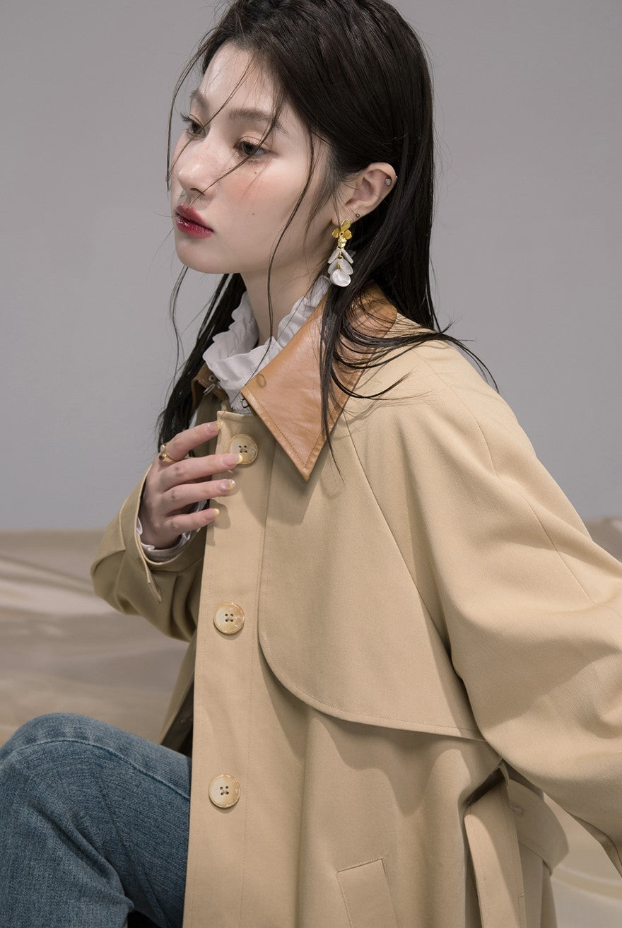 Leather Collar Long Coat COT0343