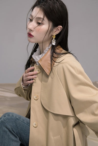 Leather Collar Long Coat COT0343