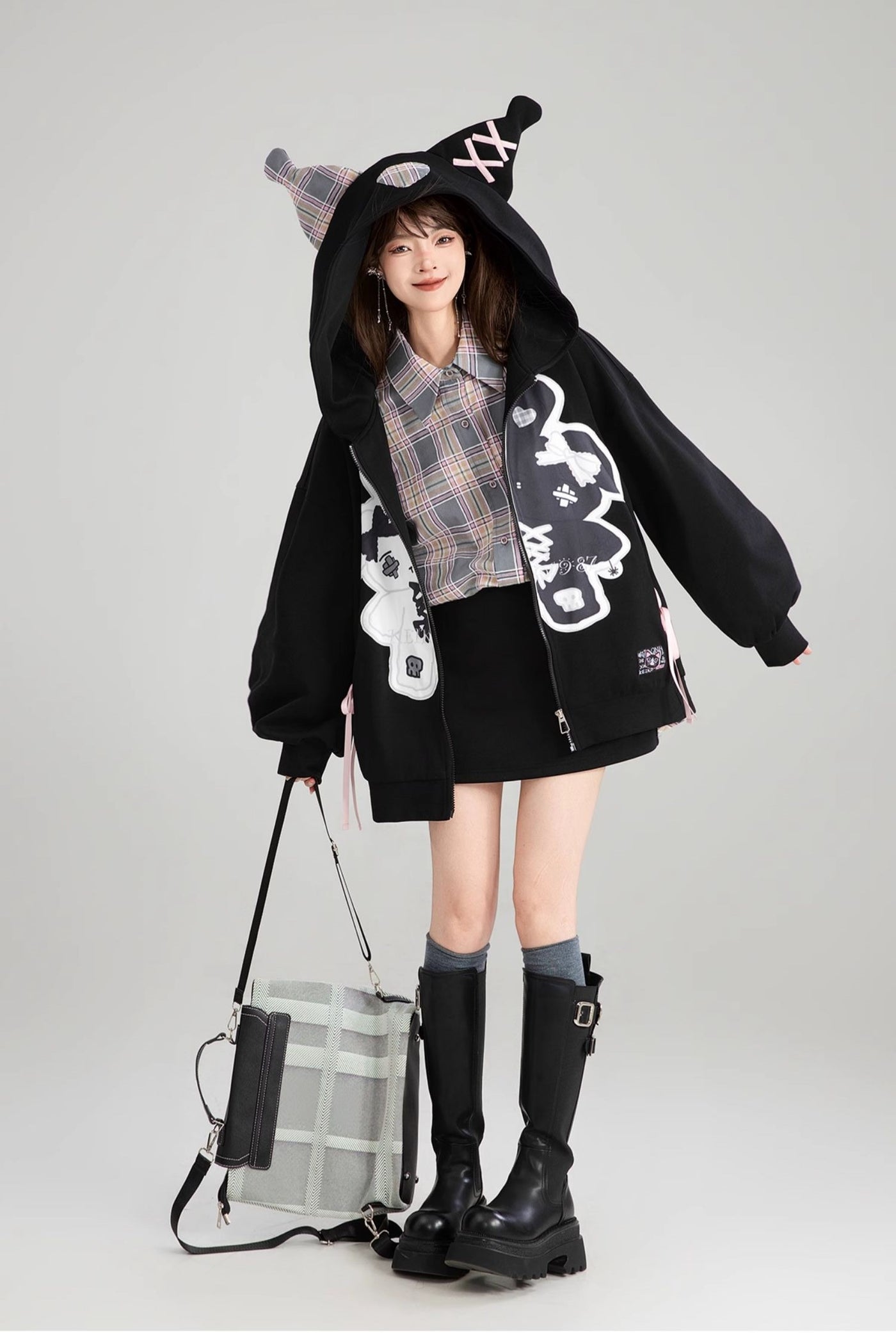 Ghost Design Loose Zipper Hooded Jacket KEI0180