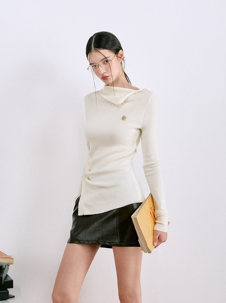 High Collar Wool Slim Fit Pleated Sweater LAL0073