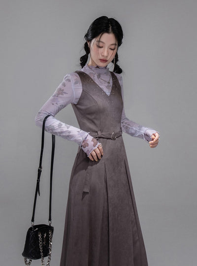 Layered Purple Flower Mesh Shirt COT0351