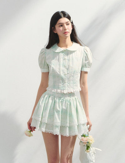 Plaid Floral Shirt/Cake Skirt SUN0148