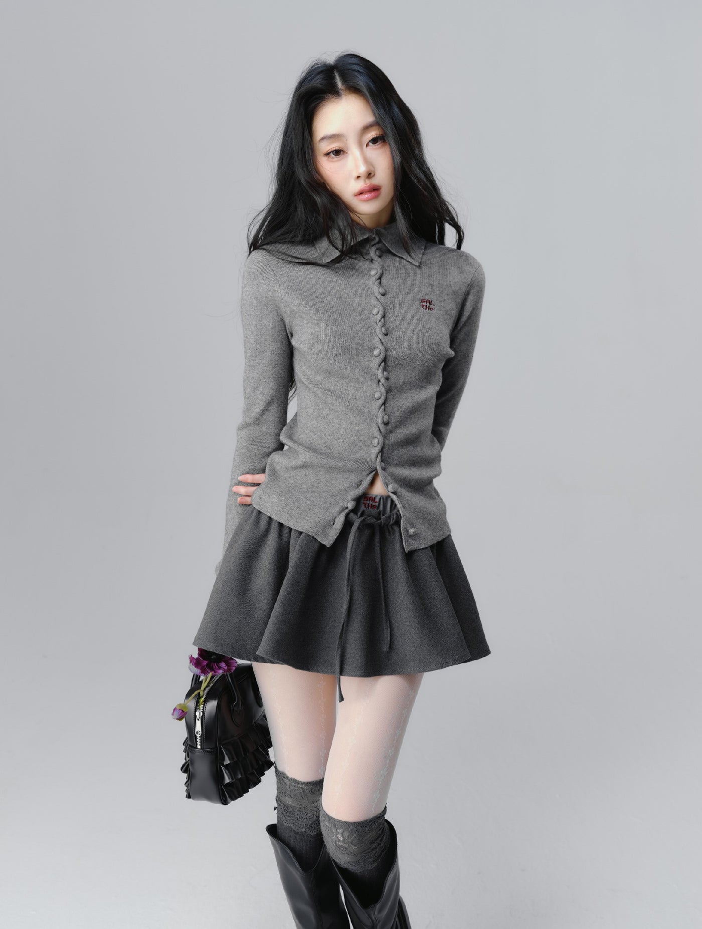 Gray Niche Slim Knitted Cardigan SAL0092