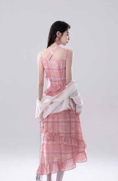 Check Butterfly Print Dress COT0260