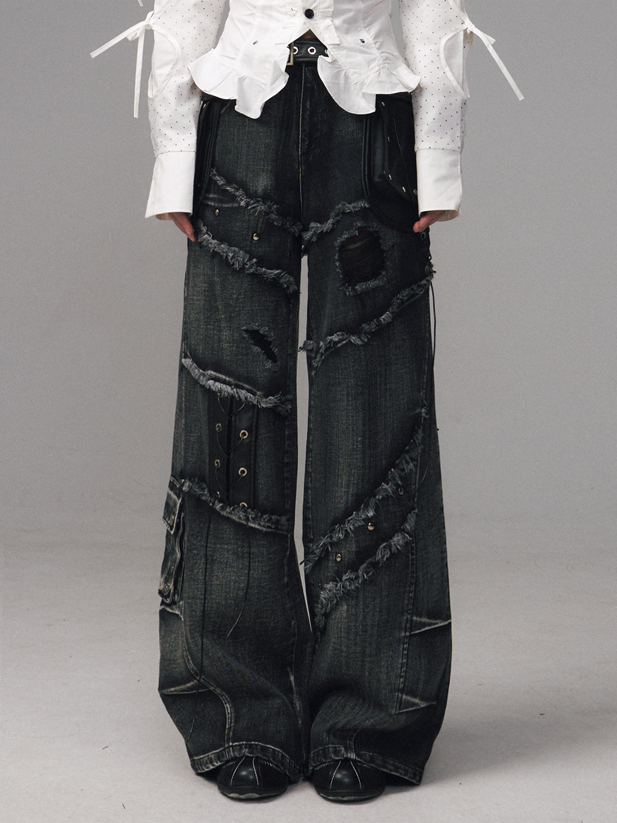 Street Punk Lace-up Studded Jeans FRU0124