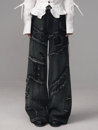 Street Punk Lace-up Studded Jeans FRU0124