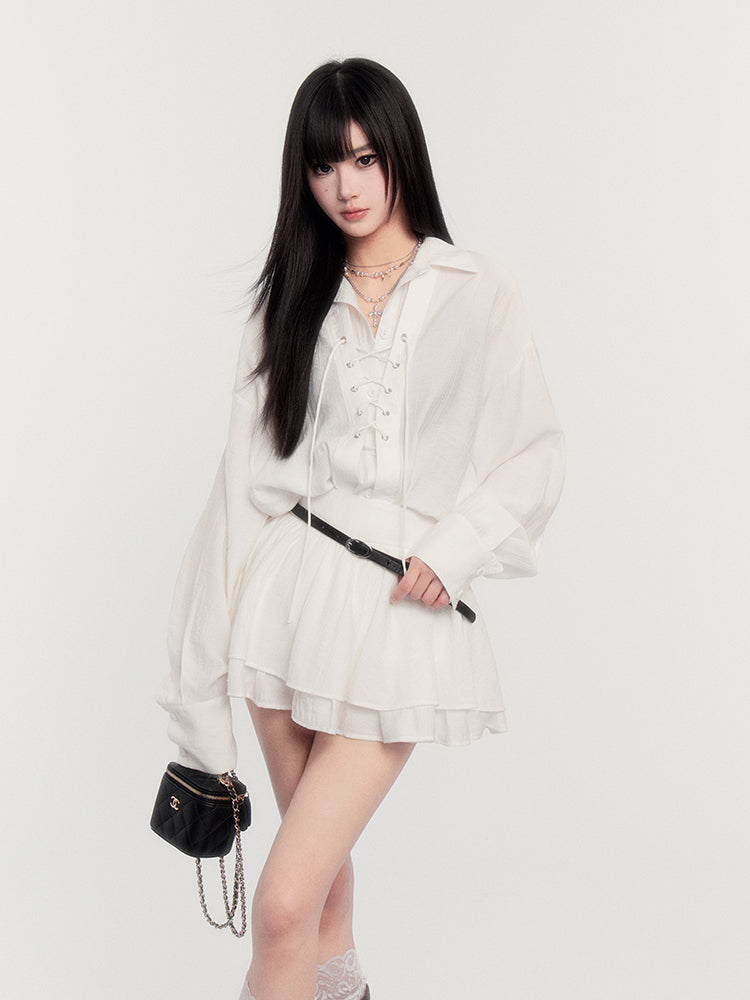 Loose Thin Long Sleeve Shirt/Cake Skirt VOC0370