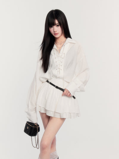 Loose Thin Long Sleeve Shirt/Cake Skirt VOC0370