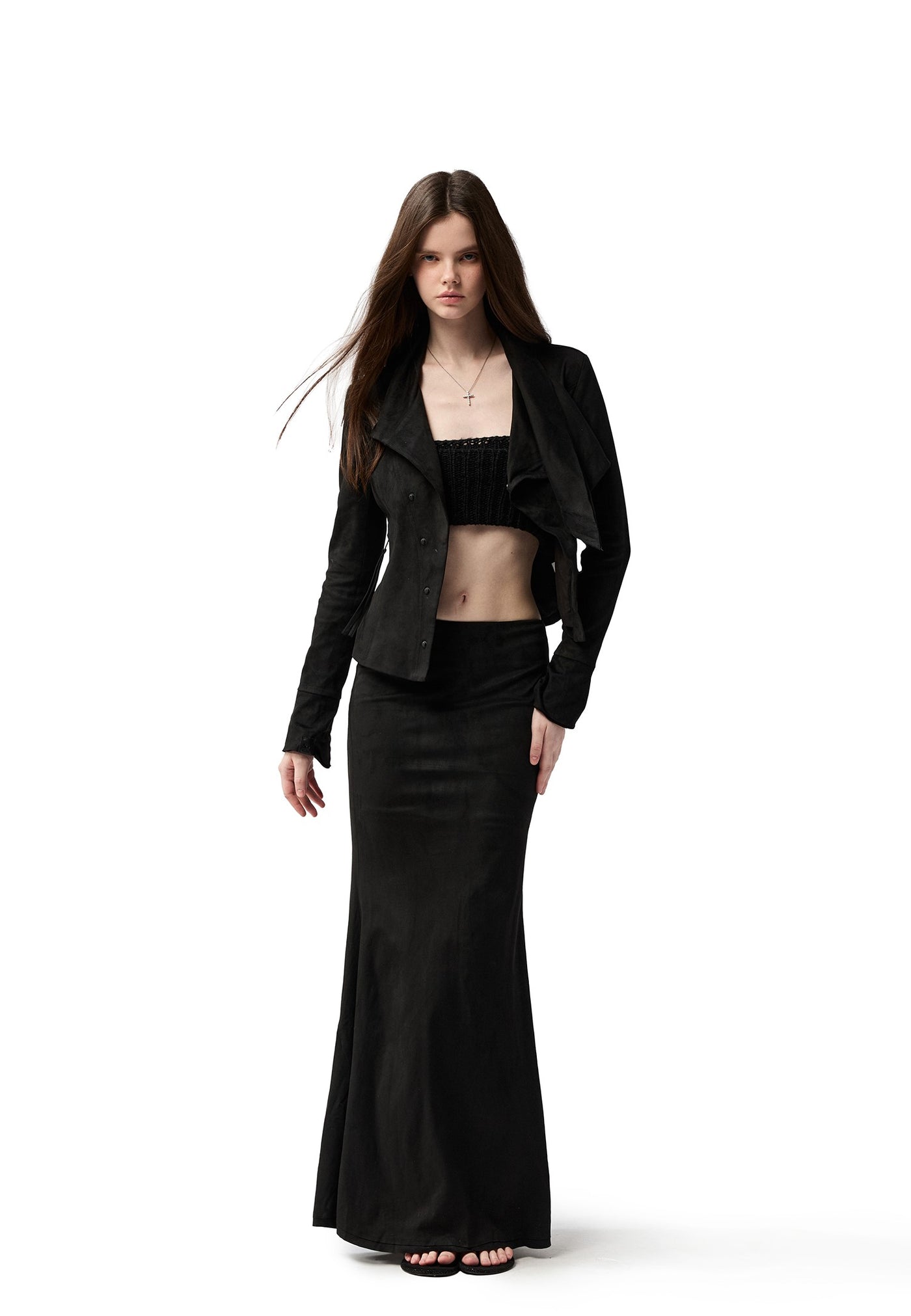 Black Asymmetrical Suede Jacket/Skirt 4MU0156