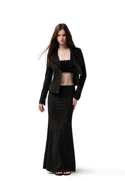 Black Asymmetrical Suede Jacket/Skirt 4MU0156