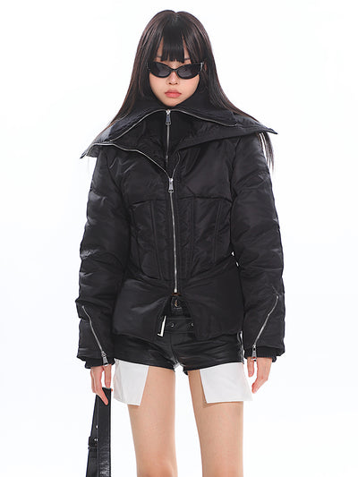 High Collar Large Lapel Splicing Fake Two-piece Slim Down Jacket UNC0187