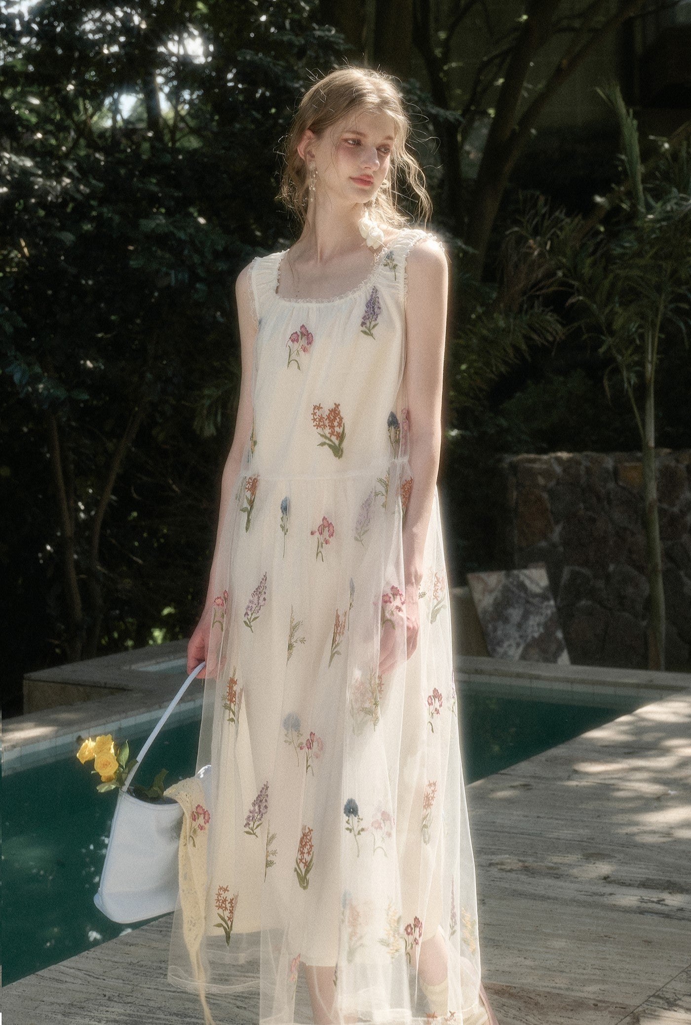 Tulle Flower Embroidery Long Dress GRO0169