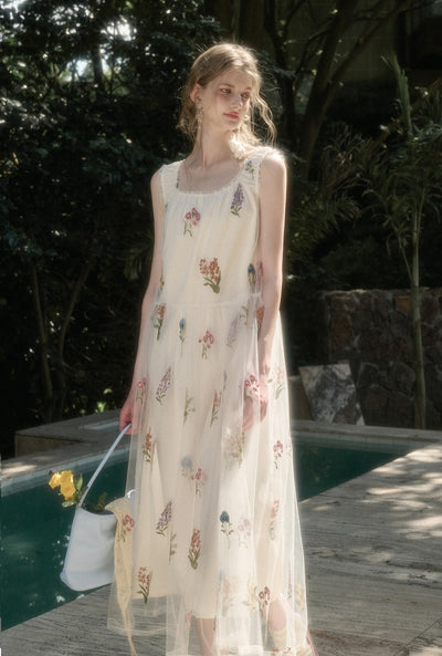 Tulle Flower Embroidery Long Dress GRO0169
