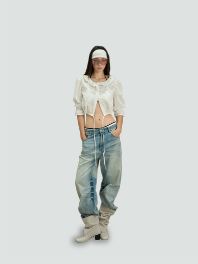 Gradient Washed Design Ripped Jeans CUR0243