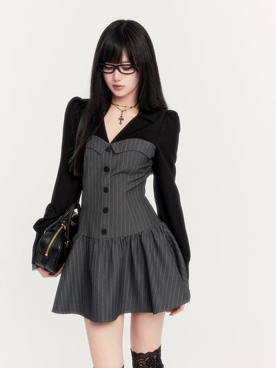 Smart Striped Waist Suit Slim Shirt Dress/Jacket VOC0281