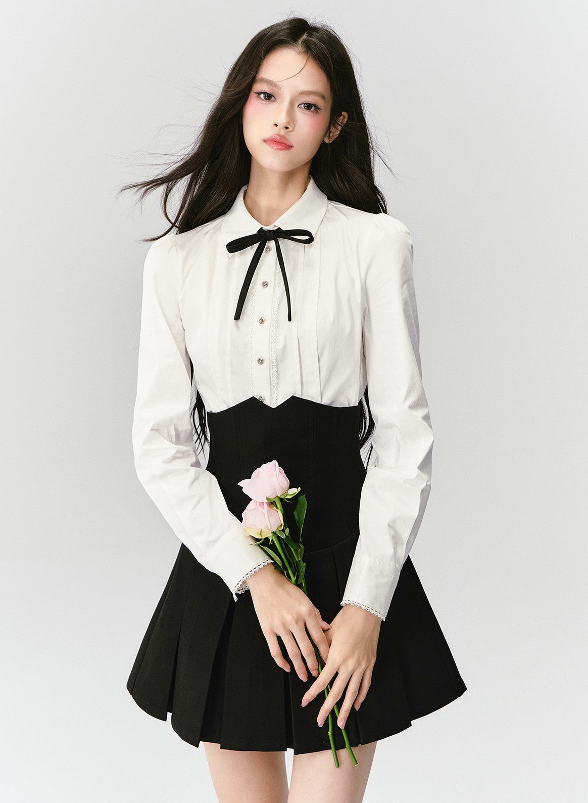 Accordion Pleated Shirt Top/Pleated Skirt FRA0421