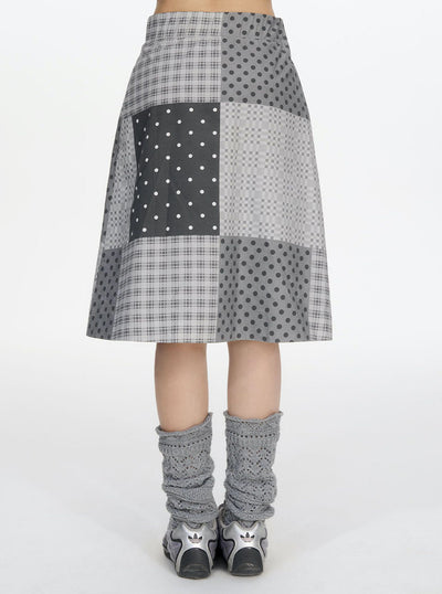 Polka Dot Plaid Print Skirt NEC0209
