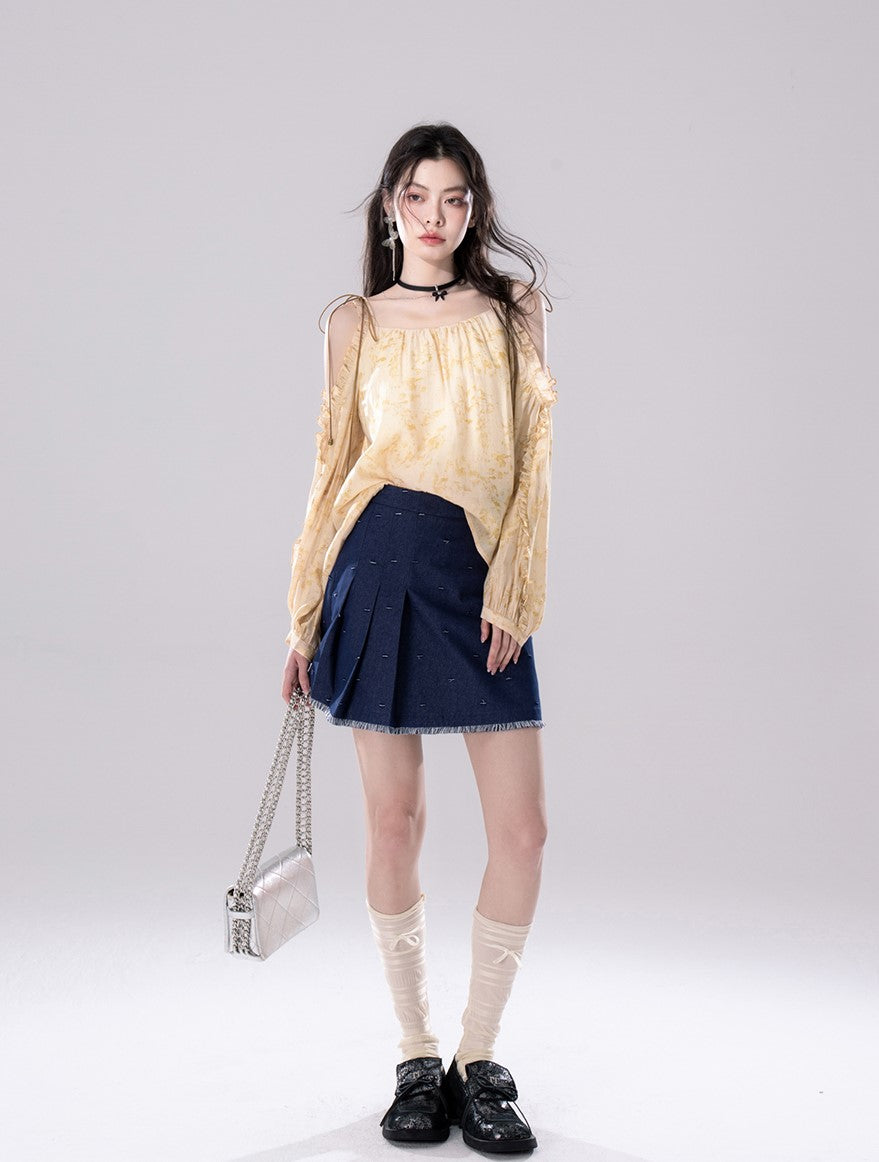 Blue Ripped Suspender Top+Skirt COT0262