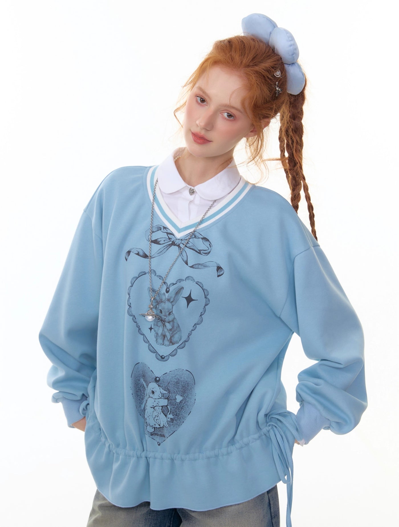 Retro Design Hem Rabbit Print Sweatshirt ZIZ0301
