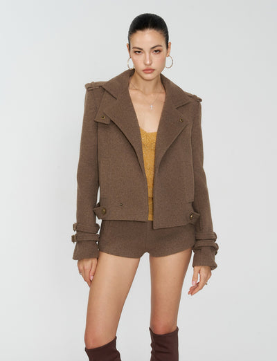 Brown High Neck Wool Jacket/Shorts 4MU0163