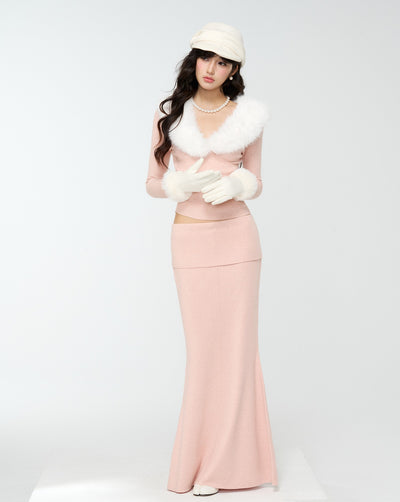 Detachable Fur Collar Sweater/Fishtail Skirt 4MU0171