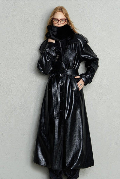 Silhouette Mid-length Cloud Hem Quilted Leather Coat OFA0200