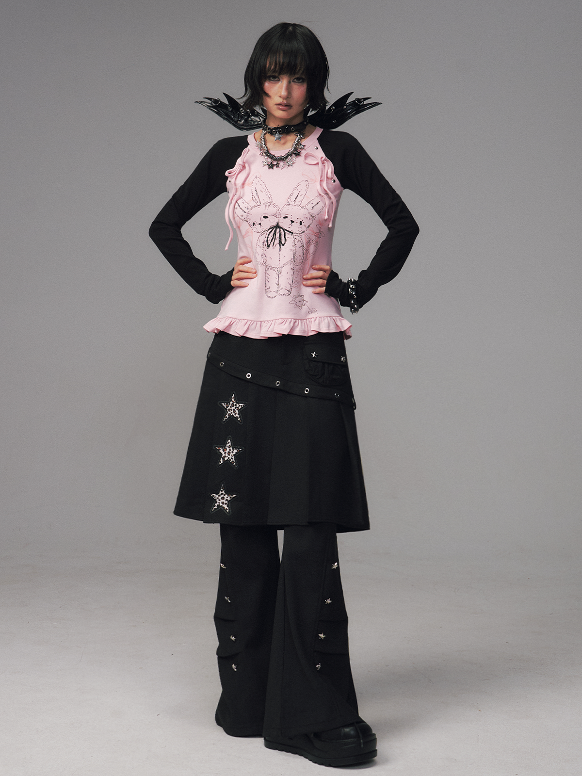 Faux Two-Piece Pleated Skirt Pants FRU0123