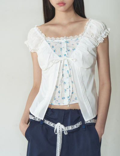 Fake Two-piece Floral Lace Top SOO0019